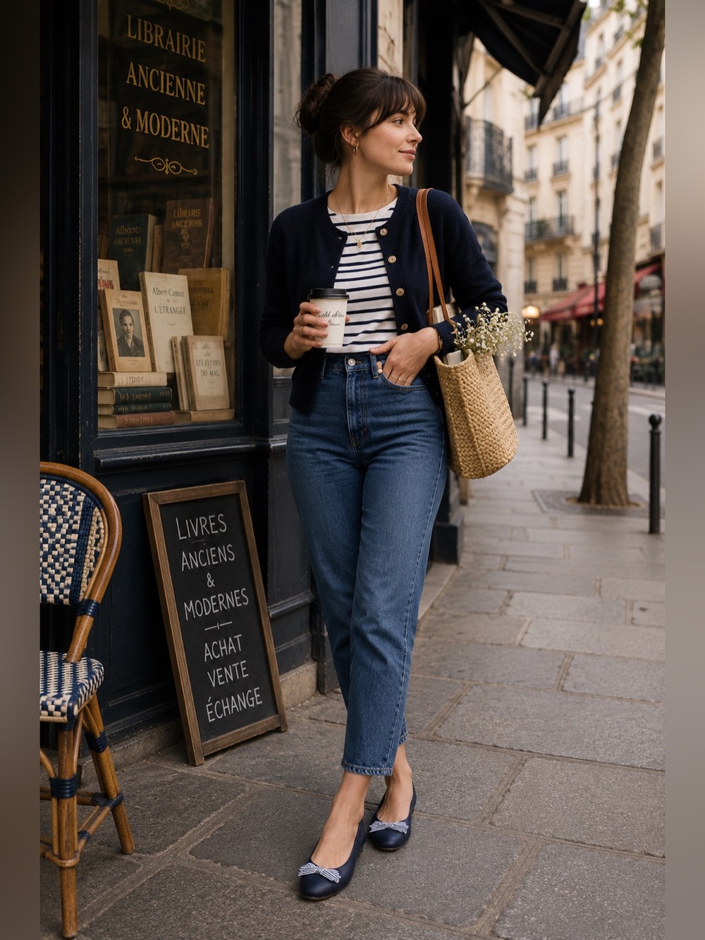 MIZ MOOZ by Gazith Navy Blue Vegan Leather Striped Bow Ballet Flats Round Toe 9 - Picture 2 of 12